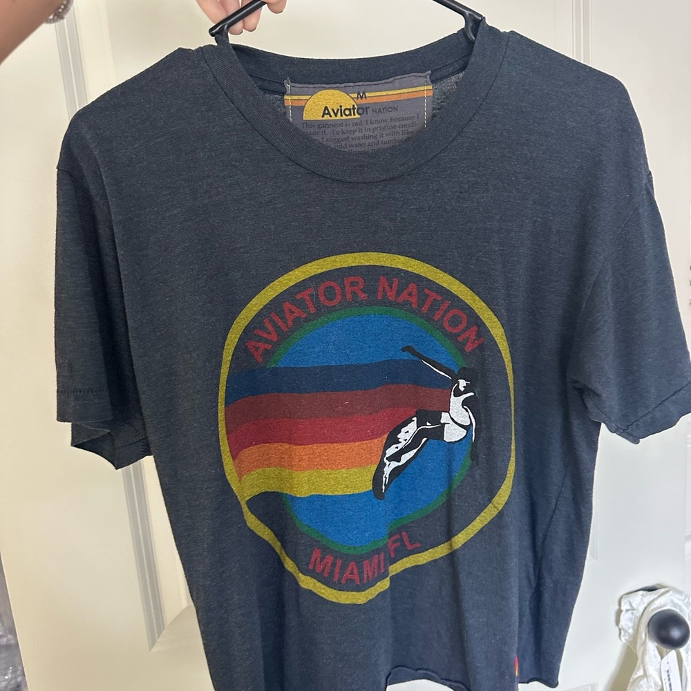 Aviator Nation Charcoal Tee with Rainbow Graphic